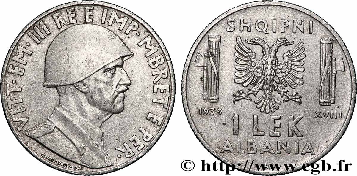 ALBANIA 1 Lek Victor-Emmanuel III d’Italie 1939 Rome q.SPL 