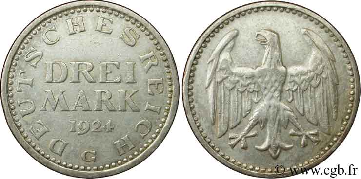 DEUTSCHLAND 3 Mark aigle 1924 Karlsruhe - G SS 
