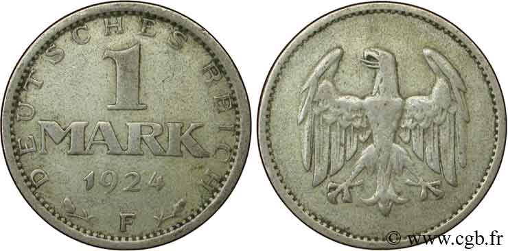 ALEMANIA 1 Mark aigle 1924 Stuttgart - F BC+ 