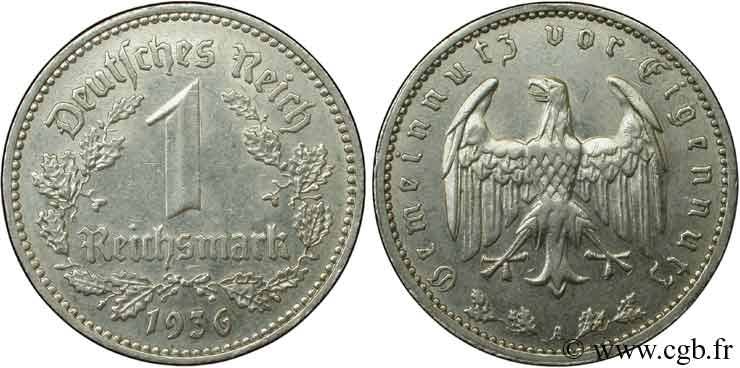 GERMANY 1 Reichsmark aigle 1937 Berlin AU 