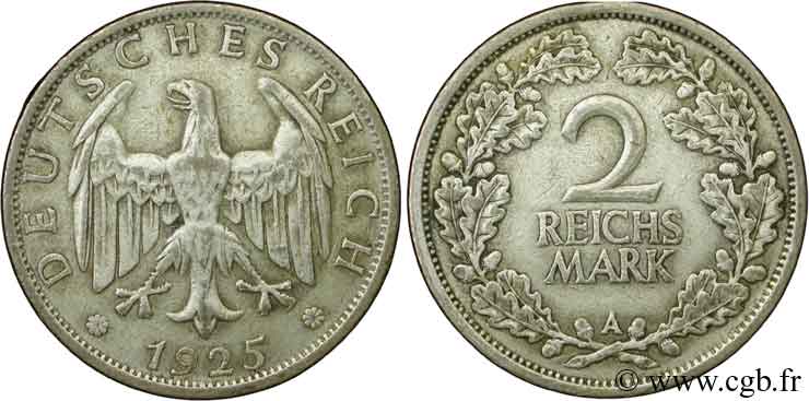 GERMANY 2 Reichsmark aigle 1925 Berlin XF 