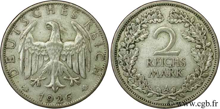 GERMANY 2 Reichsmark aigle 1926 Berlin XF 