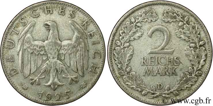 GERMANY 2 Reichsmark aigle 1925 Munich - D XF 