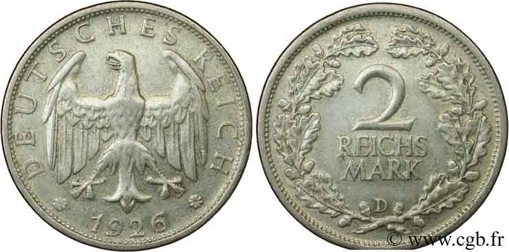 ALLEMAGNE 2 Reichsmark aigle 1926 Munich - D SUP 