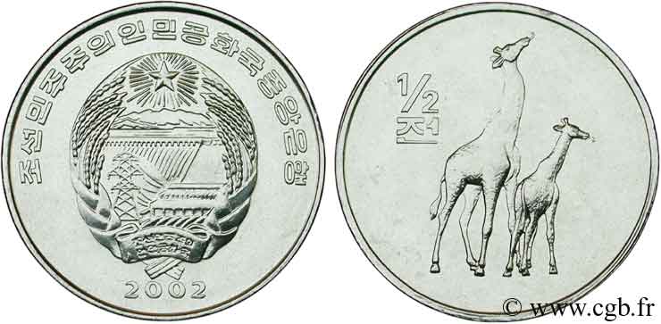 COREA DEL NORTE 1/2 Chon emblème / girafe et girafon 2002  SC 