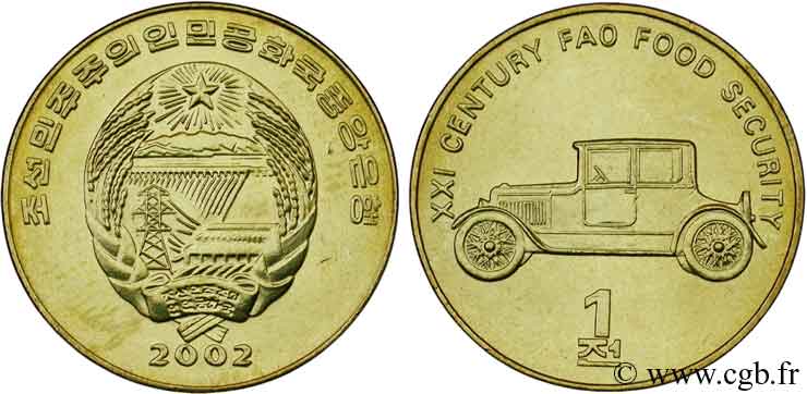 COREA DEL NORD 1 Chon emblème / FAO automobile ancienne 2002  MS 
