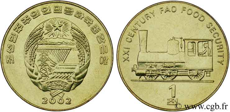 NORTH KOREA 1 Chon emblème / FAO locomotive vapeur 2002  MS 