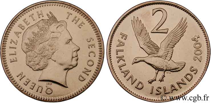 FALKLAND 2 Pence Elisabeth II / oie sauvage 2004  MS 
