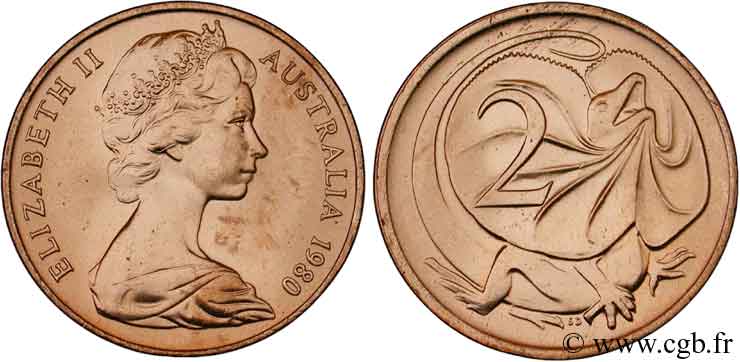 AUSTRALIEN 2 Cents Elisabeth II / lézard 1980  fST 