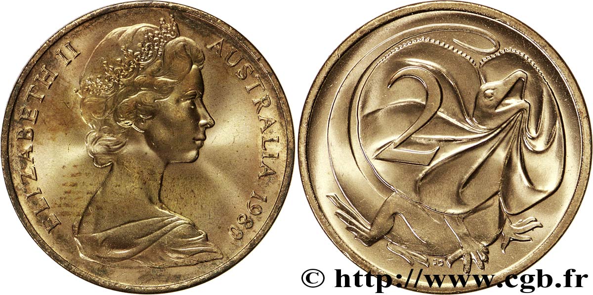 AUSTRALIA 2 Cents Elisabeth II / lézard 1980  EBC 