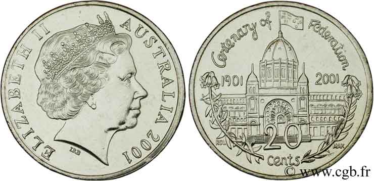 AUSTRALIA 20 Cents Elisabeth II / centenaire de la fédération 2001  MS 
