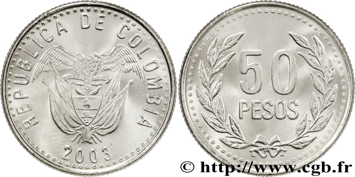 COLOMBIE 50 Pesos emblème variété à grands chiffres 2003  SPL 