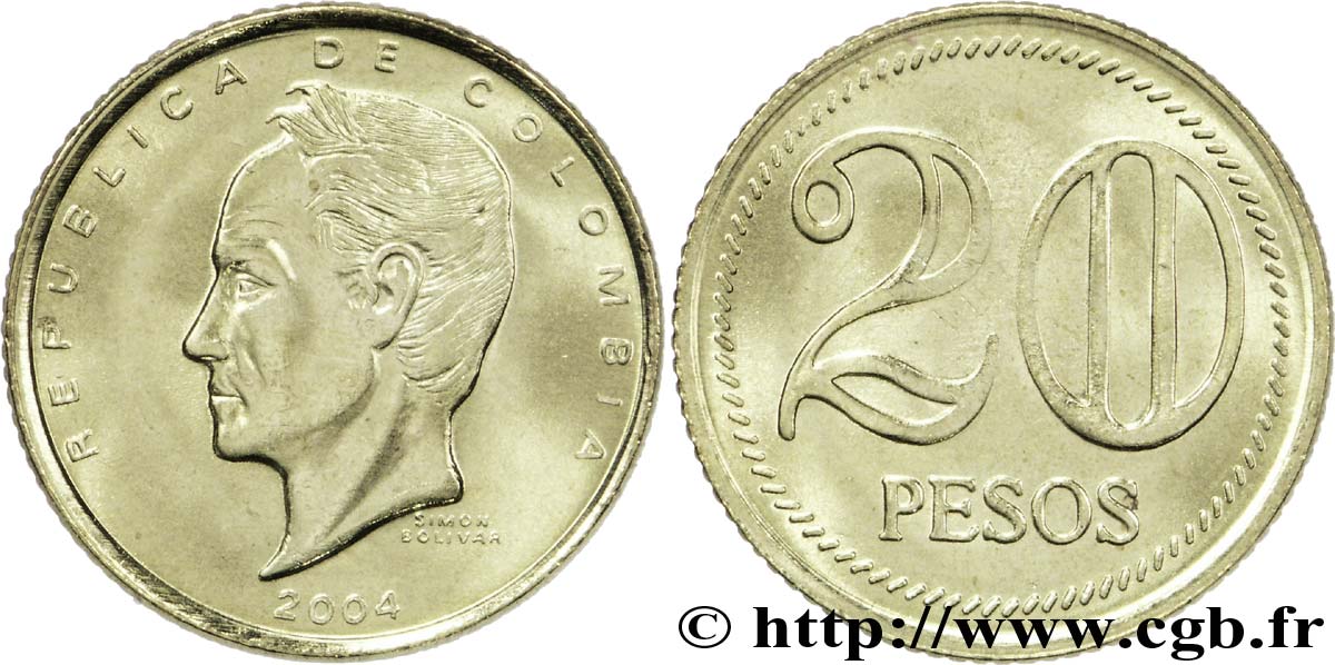 KOLUMBIEN 20 Pesos emblème variété à grands chiffres 2003  fST 