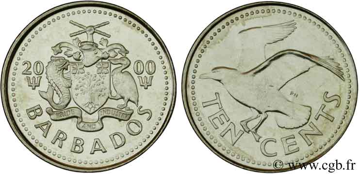 BARBADOS 10 Cents  emblème / mouette rieuse 2000  MS 