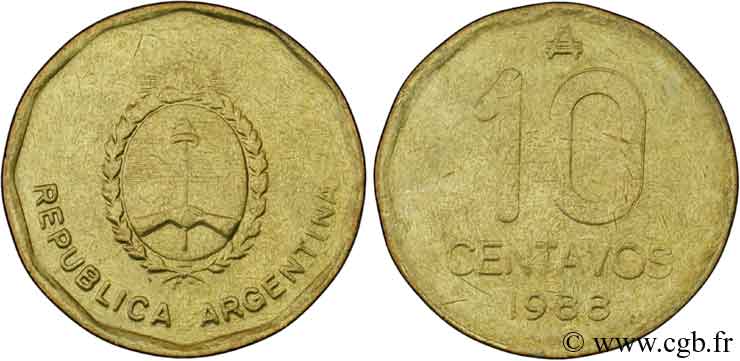 ARGENTINA 10 Centavos emblème 1988  EBC 