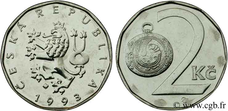 REPUBBLICA CECA 2 Korun lion tchèque 1993 Royal Canadian Mint, Winnipeg MS 