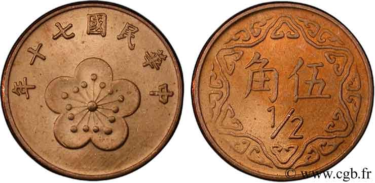 REPUBBLICA DI CINA (TAIWAN) 5 Chiao (1/2 Yuan) 1981  MS 