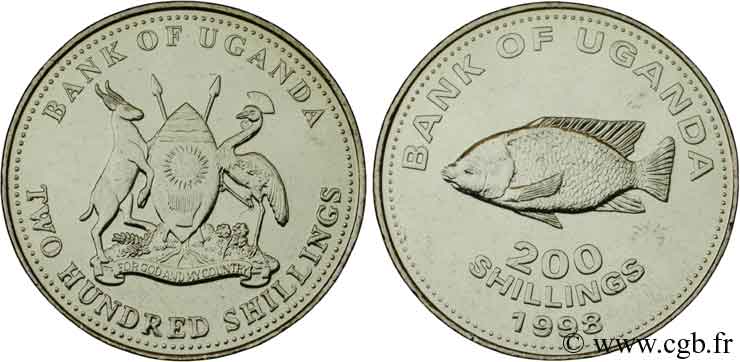 UGANDA 200 Shillings emblème / poisson 1998  fST 