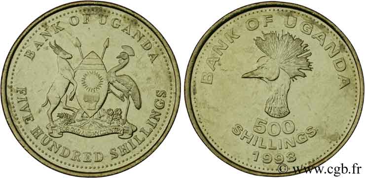 OUGANDA 500 Shillings emblème / grue couronnée de l’Est Africain 1998  SPL 