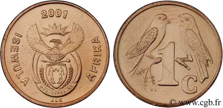SUDÁFRICA 1 Cent emblème / oiseaux 2001  SC 