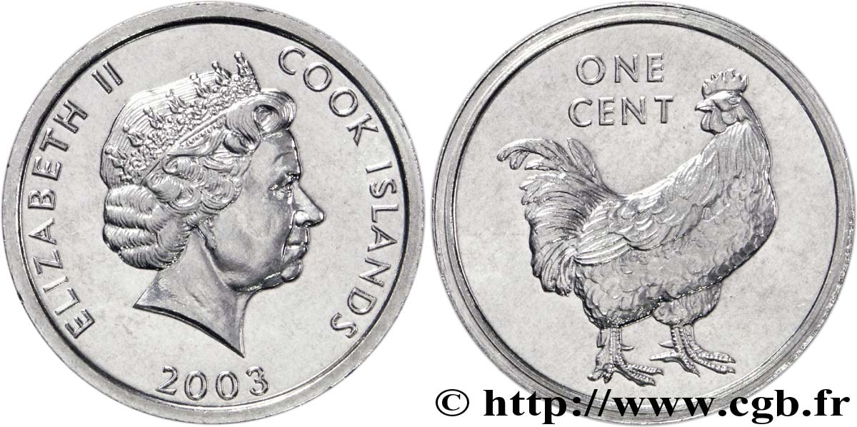 COOK INSELN 1 Cent Elisabeth II / poule 2003  fST 