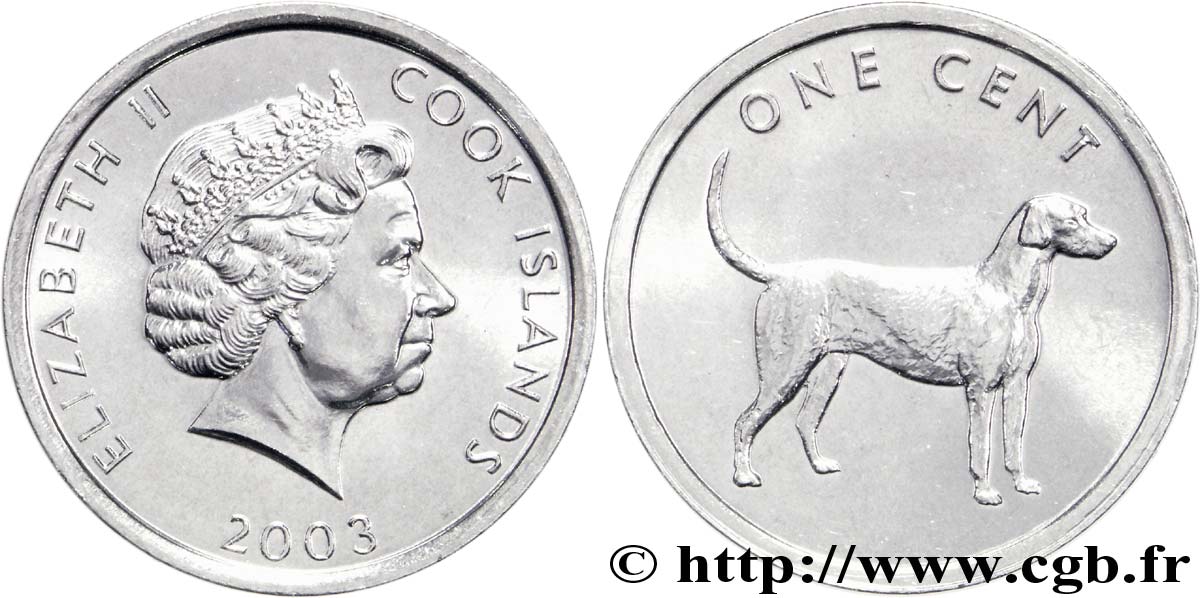 ISLAS COOK 1 Cent Elisabeth II / chien 2003  SC 