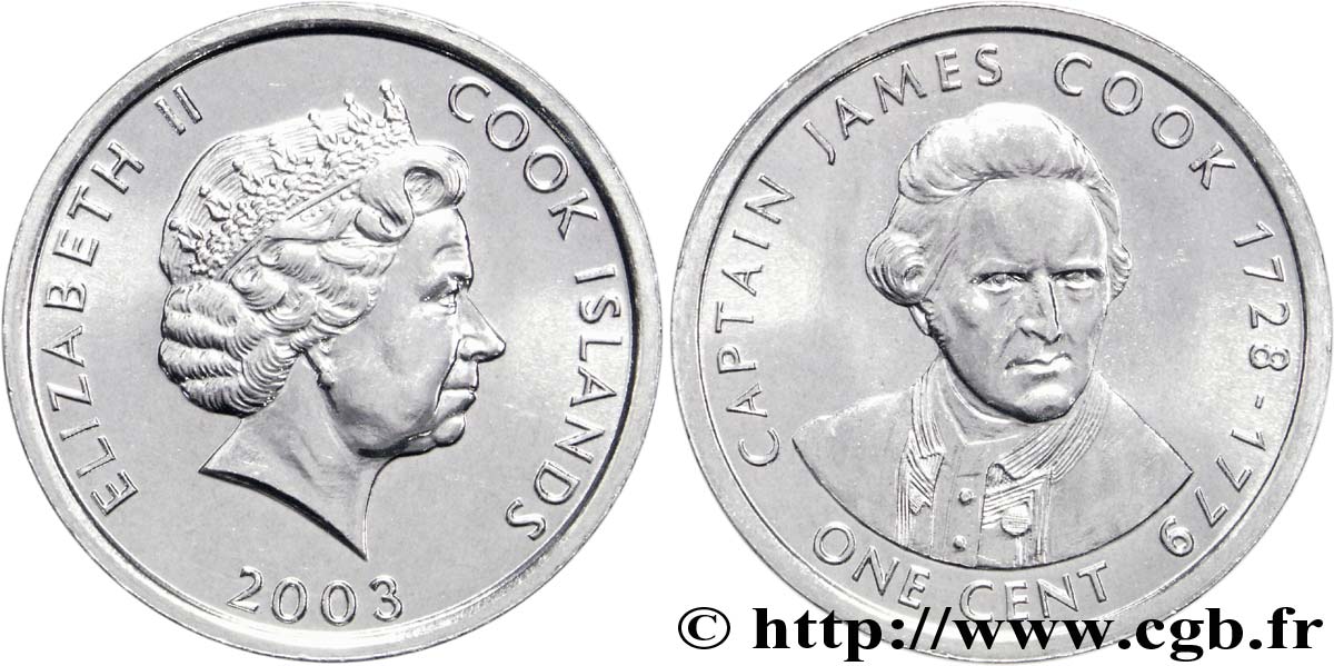COOK INSELN 1 Cent Elisabeth II / capitaine Cook 2003  fST 