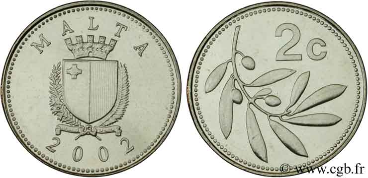 MALTA 2 Cents emblème / rameau d’olivier 2002  MS 