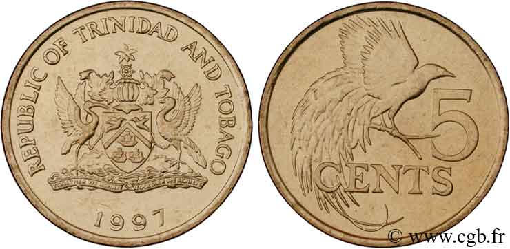 TRINIDAD UND TOBAGO 5 Cents emblème / oiseau de paradis 1997  fST 