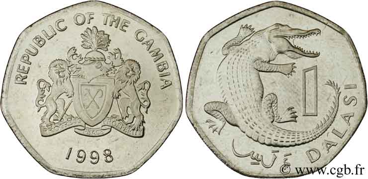 GAMBIA 1 Dalasi emblème / crocodile 1998  MS 