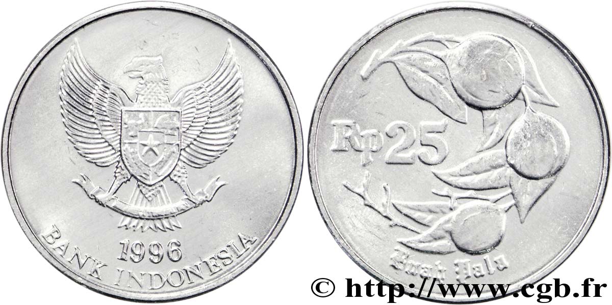 INDONESIEN 25 Rupiah emblème / noix de muscade 1996  fST 