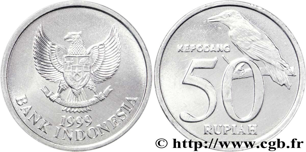 INDONESIEN 50 Rupiah emblème / Loriot de Chine 1999  fST 