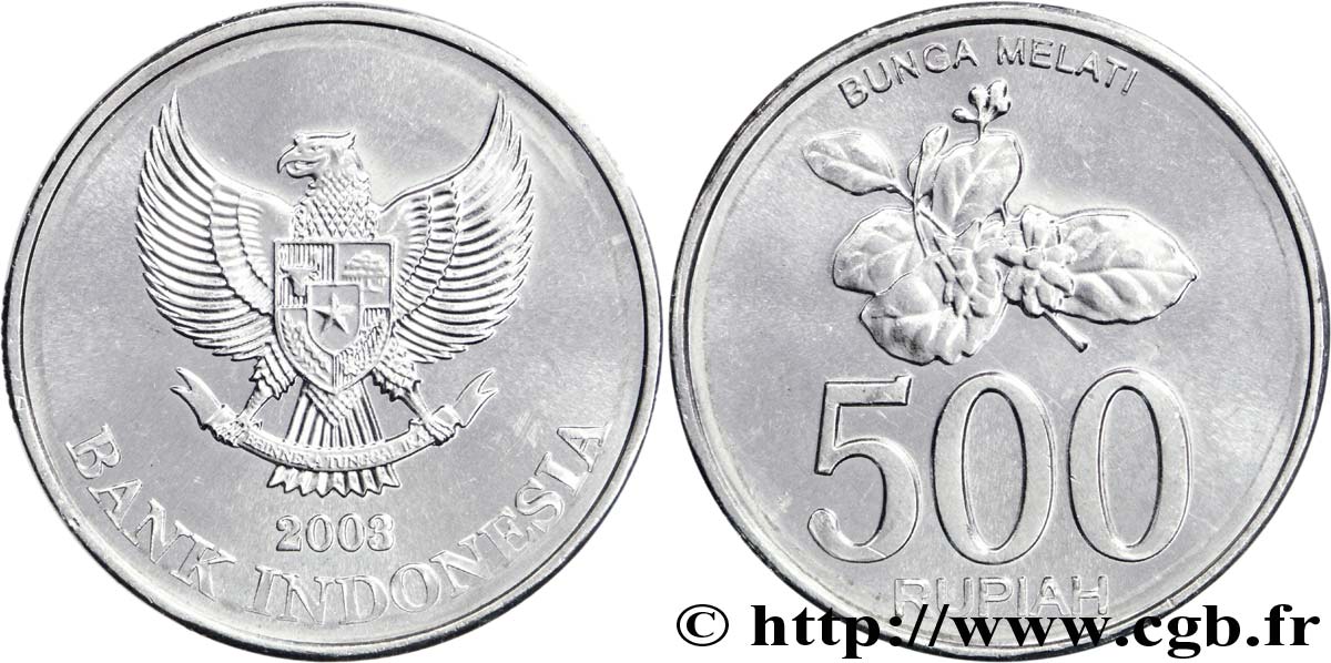 INDONÉSIE 500 Rupiah emblème / fleur de jasmin 2003  SPL 