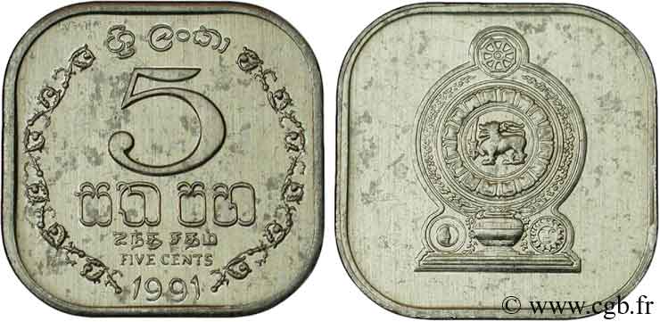 SRI LANKA 5 Cents emblème 1991  fST 