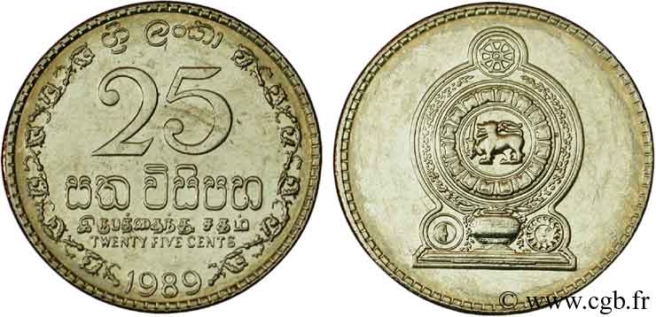 SRI LANKA 25 Cents emblème 1989  fST 