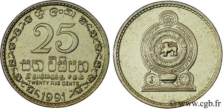 SRI LANKA 25 Cents emblème 1991  fST 