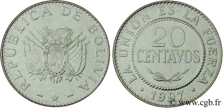 BOLIVIE 20 Centavos emblème 1997  SPL 