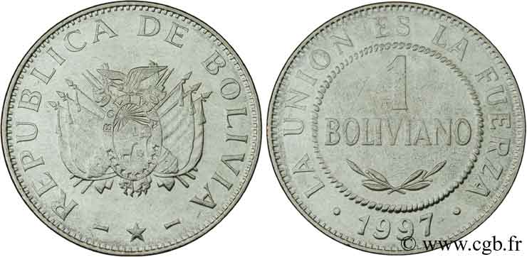 BOLIVIA 1 Boliviano emblème 1997  MS 