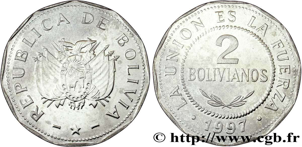 BOLIVIA 2 Bolivianos emblème 1997  MS 