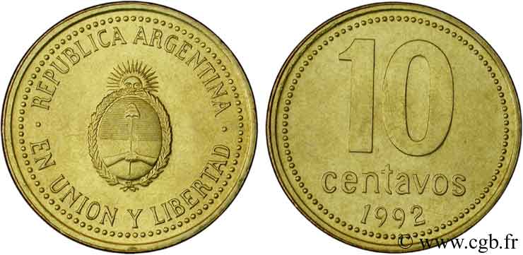 ARGENTINA 10 Centavos emblème 1992  SC 