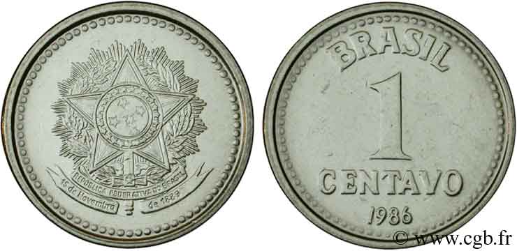 BRAZIL 1 Centavo emblème 1986  MS 