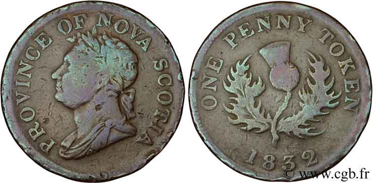 CANADA 1 Penny Token Nouvelle-Écosse  William IV 1832  B+ 
