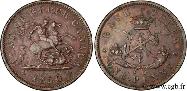 CANADá
 1 Penny token Province du Haut Canada St Georges terrassant le dragon 1850 Heaton MBC+ 