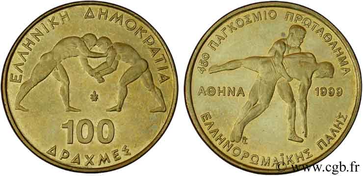 GRIECHENLAND 100 Drachmes lutte antique / lutte moderne 1999  VZ 