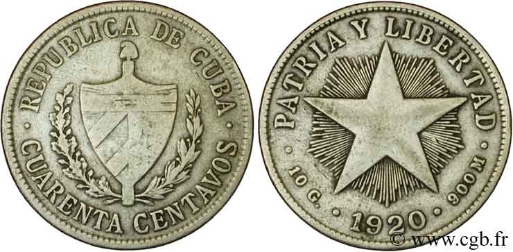 KUBA 40 Centavos emblème / étoile 1920  fSS 