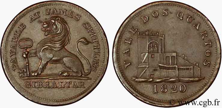 GIBRALTAR 2 Quartos lion tenant une clé, château 1820  EBC 