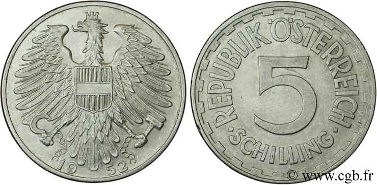 AUSTRIA 5 Schilling aigle 1952  BB 