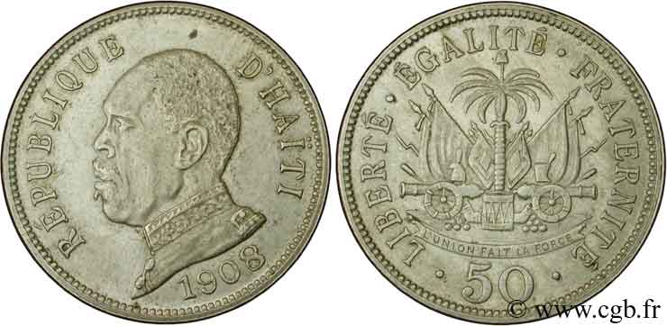 HAITI 50 Centimes emblème / président Nord Alexis 1908 Waterbury VZ 