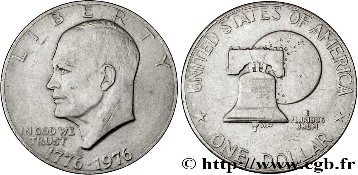UNITED STATES OF AMERICA 1 Dollar Eisenhower bicentenaire Lune derrière la Libery Bell 1976 Philadelphie AU 