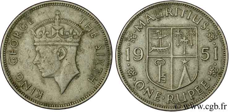 MAURITIUS 1 Roupie roi Georges VI 1951  BB 